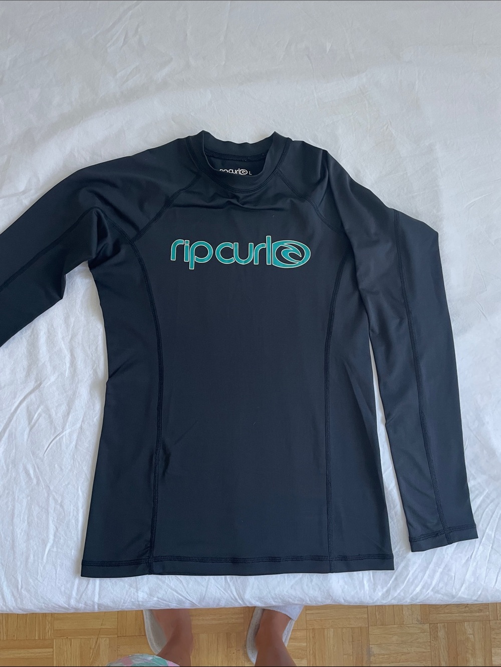 Rip Curl Black Long-Sleeve Swim Top with Teal Logo
